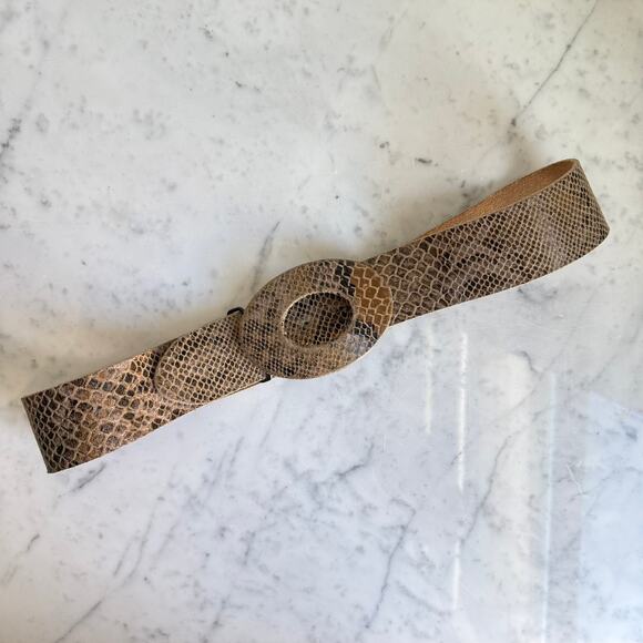 Chico’s Genuine Leather Snakeskin Print Belt Oval Buckle Size Small - Picture 1 of 7